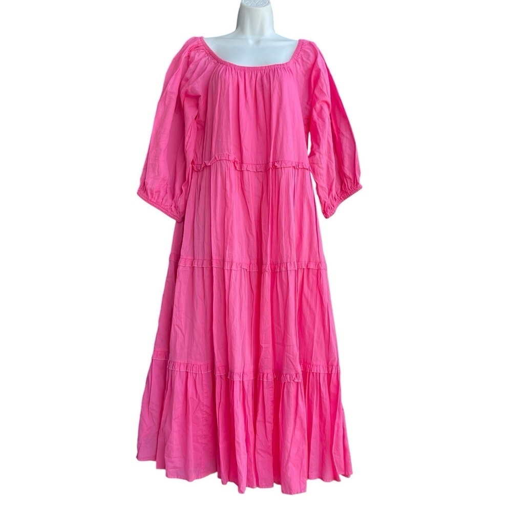HOLIDAY TRADING & Co Organic Cotton Maxi Dress M/L Pink Tiered Versatile Chic